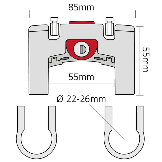 Lenker Adapter mit Schloss, Standard – für Lenker mit Ø 22-26mm