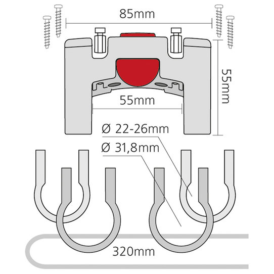 Handlebar Adapter universal, for handlebars with Ø 22-26mm and Ø 31,8mm